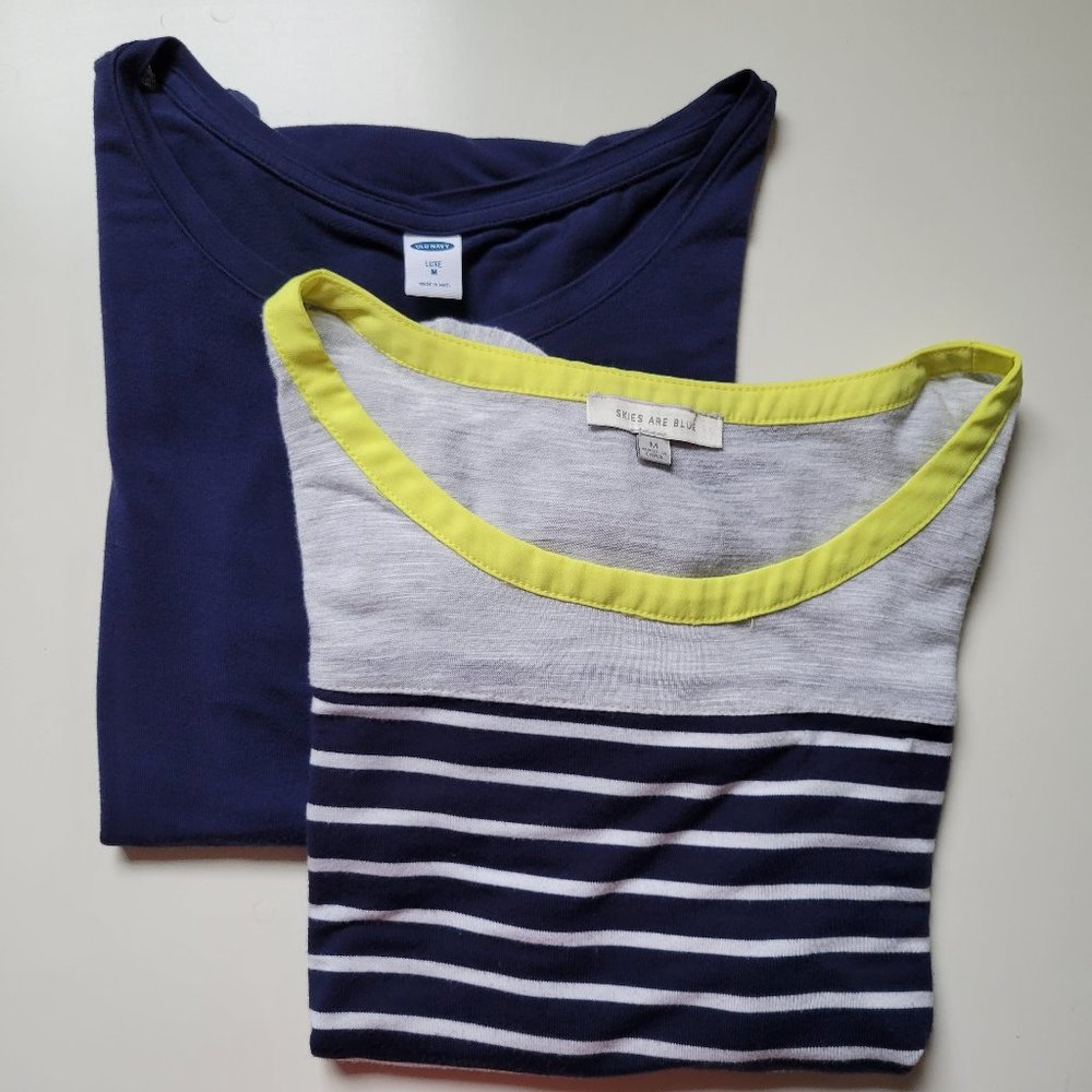 Set of Two Luxe Short Sleeved Knit Shirts (Skies Are Blue and Old Navy)
